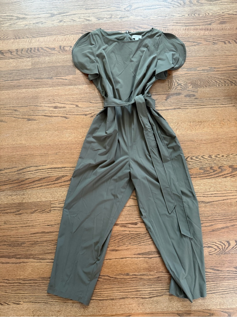 Calvin Klein Olive Green Short Sleeve Tie-Waist Jumpsuit
